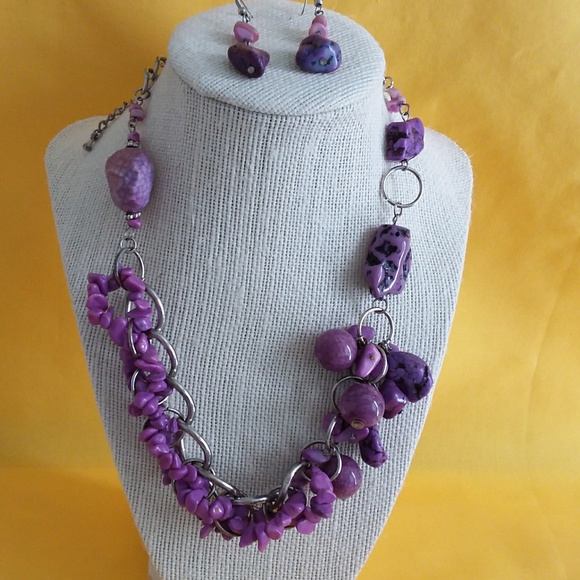 Handcrafted Jewelry - Purple Magnesite Nugget & Bead Necklace & Earrings
